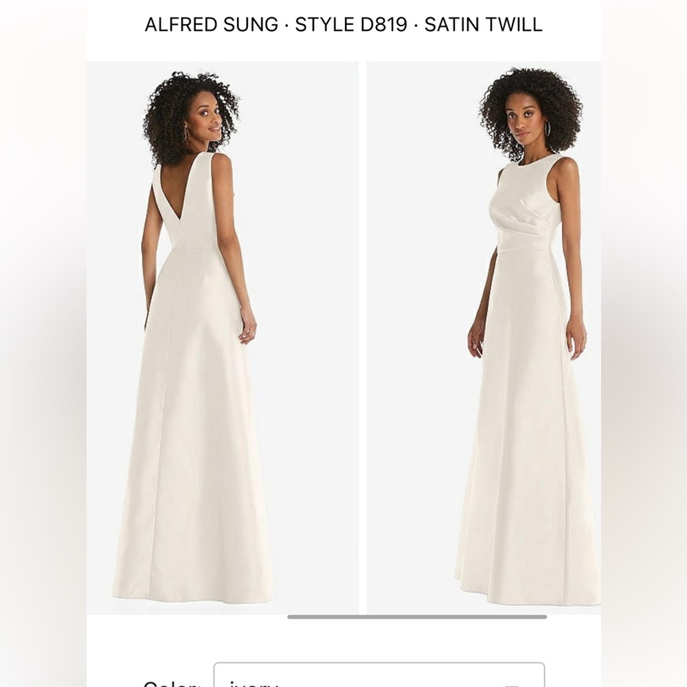 Alfred Sung Ivory Satin Twill Evening Gown D819 Dessy Group - Picture 6 of 9